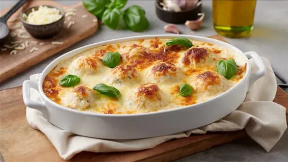 Klopsiki z indyka zapiekane pod beszamelem